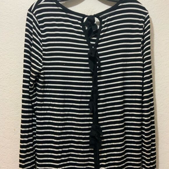 Cupio Black with White Stripes Knit Tee long sleeves size M back ties accents - Picture 6 of 8